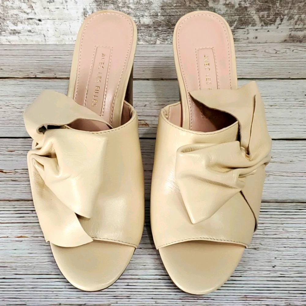 Avec Les Filles | Marie Pink Sand Nappa Leather Slide Sandals